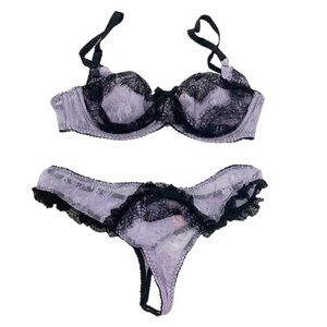 AGENT PROVOCATEUR Lingerie Set Bra Size 34B Purple Black Lace Panties Size 3 US6